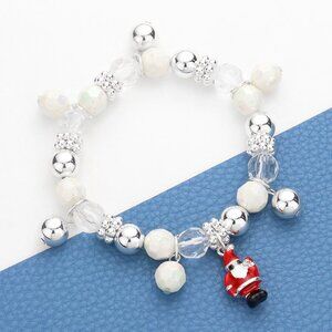 3D Enamel Metal Santa Claus Charm Beaded Stretch Bracelet